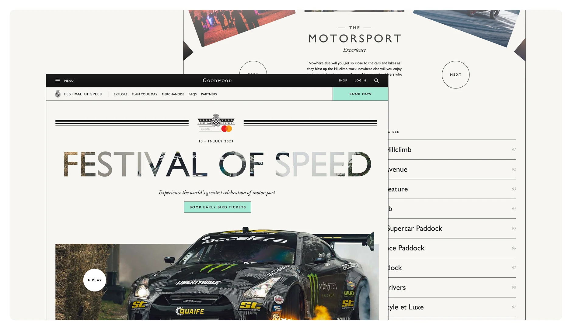 Goodwood Festival of Speed homepage concept with bold event imagery.