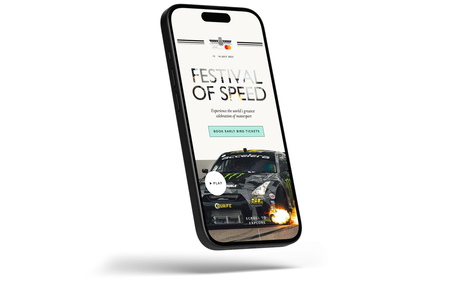 Goodwood Festival of Speed mobile website presented on a phone.