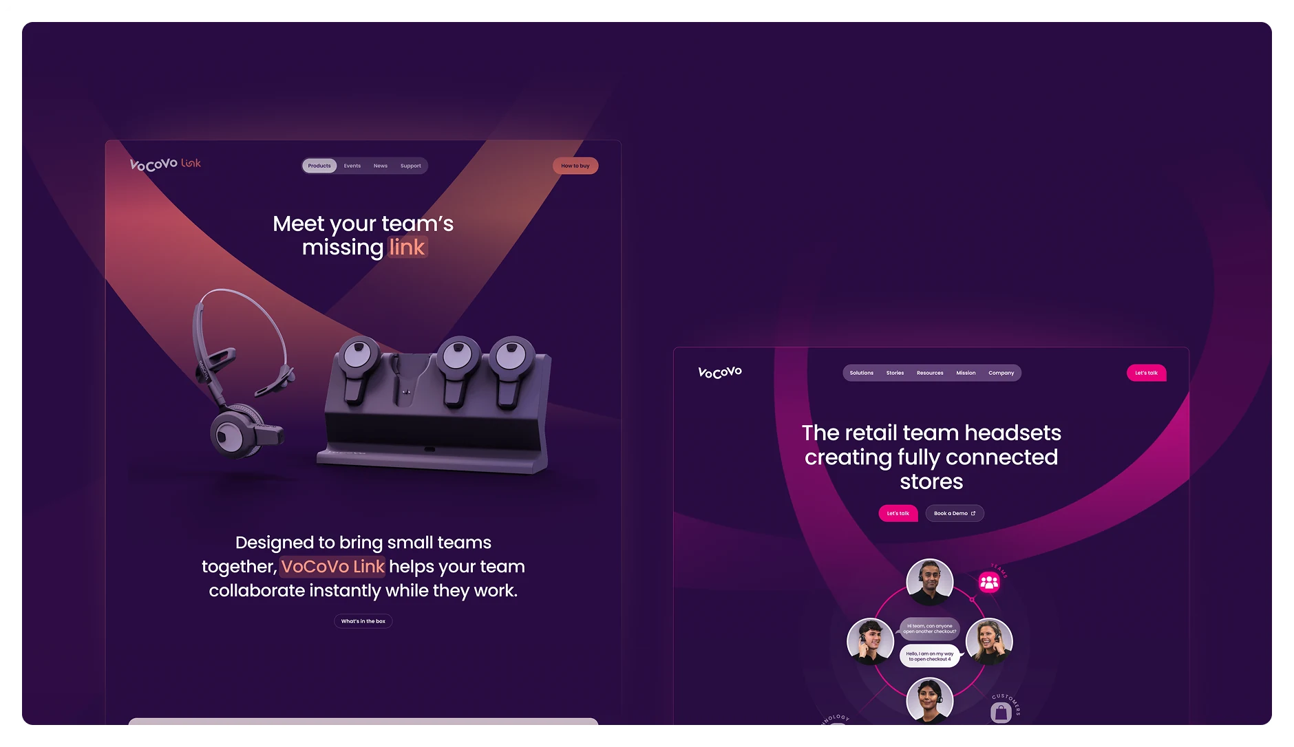 VoCoVo Link and S5 Pro product website designs.
