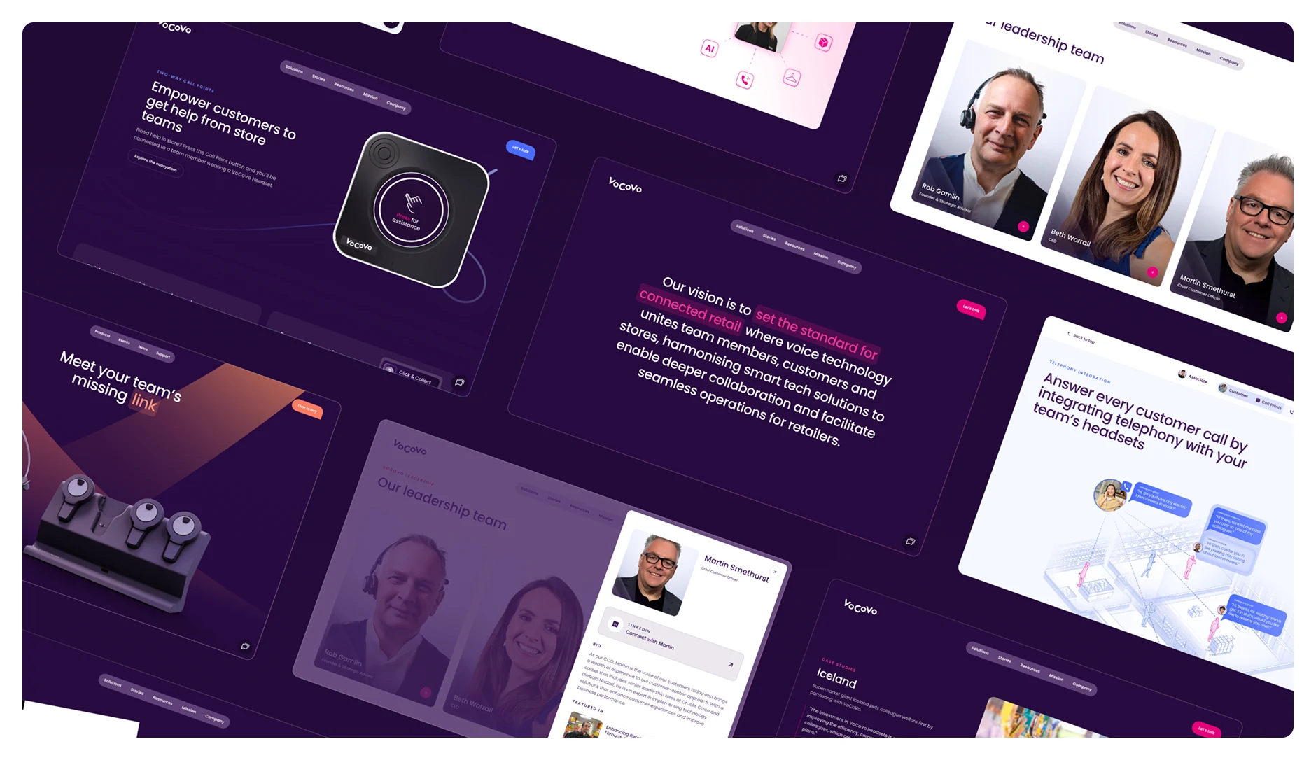 Selected VoCoVo website pages and component compositions.