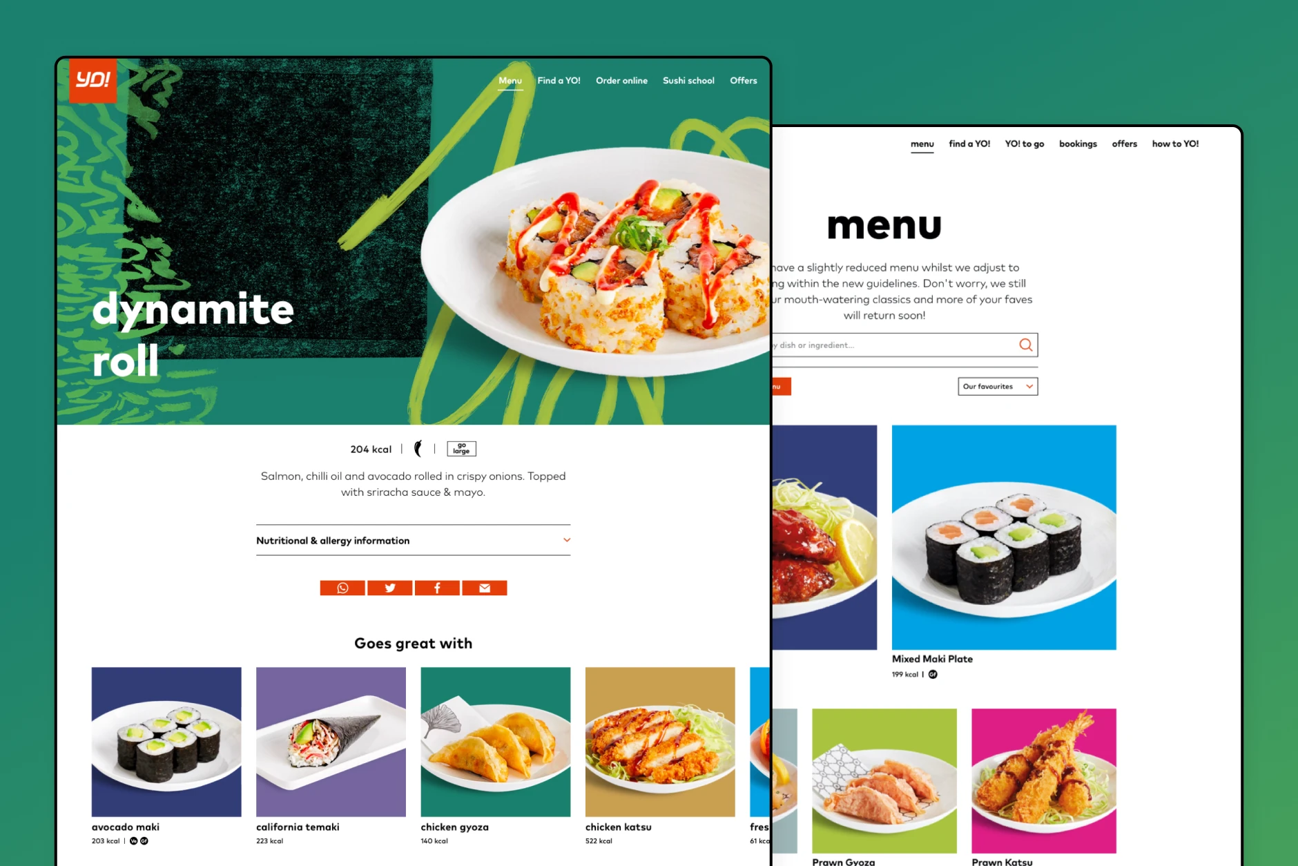 Desktop menu and product-page designs
